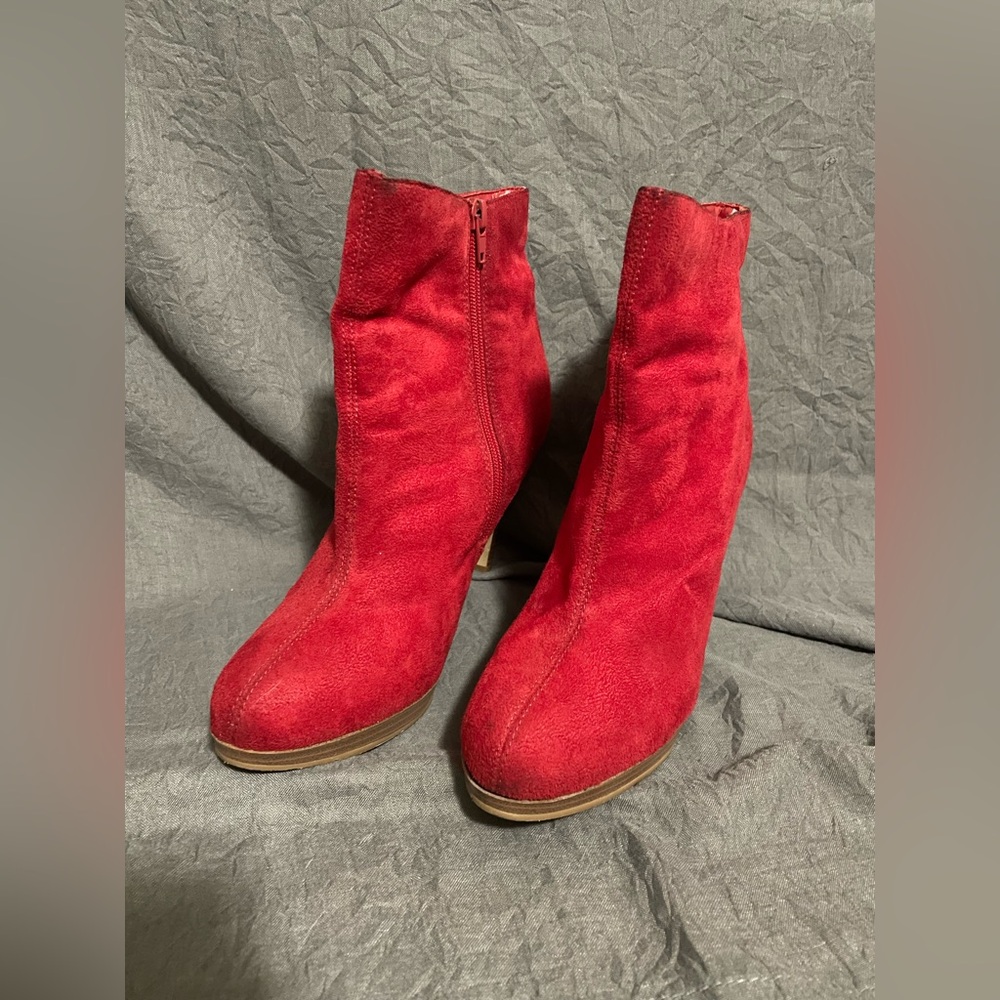 Delicious Red Suede Heeled Boots